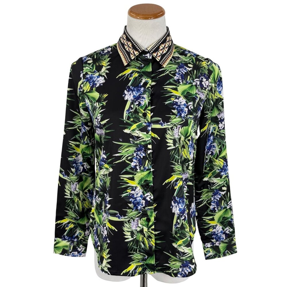 Vtg Y2K Wielisa 100% Silk Floral Button Down L/S Blouse | Quiet Luxury Resort XS - Picture 2 of 16